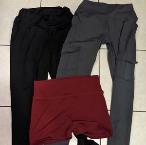Set of 3 Gym Bottoms - Scrunch Leggings & Shorts, Leggings with Pockets